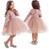 Outono meninas meninas flor laço princesa vestido vestido vestido crianças feriado malha tutu vestido crianças manga longa vestuário casual q0716