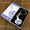 10pcs Chinese style Teacher Gift Set keychain Business Favors keyring Unique Blue and White Porcelain Key Holder