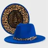 Leopard Fedora القبعات النساء الرجال شعروا قبعة امرأة رجل فيدورا الذكور الأزياء بنما قبعات الإناث الجاز أعلى قبعة اثنين من الألوان واسعة بريم كاب ربيع الخريف الشتاء الجملة 2022