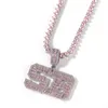 Collana della lettera di modo unisex Collana placcata in oro bianco Bling Pink CZ Nome personalizzato Nome Lettere Collana per le donne Uomo con catena di corda libera da 24 pollici