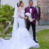 High Neck African Nigerian Mermaid Wedding Dresses 2022 Plus Size Lace Embroidery Beaded Long Sleeve Bridal Dress Robe Mariage