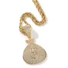 Collana con pendente a forma di borsa con segno di dollaro USA ghiacciato, regalo di gioielli bling da uomo placcati in oro e argento