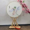 Chinese stijl partij gunst ronde ventilator met houten handvat draagbare gedrukte vintage fans dans bruiloft gunsten