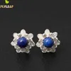 925 Sterling Silver Lapis Lazuli Lotus Flowers StudEarrings for Elegant Lads Prevent Allergy Sterlingsilverjewelry 210616938536