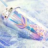 Creative belle sirène magique couleur tasses double pipette en plastique tasses série eau tasse réutilisable gobelet mer expédition T9I001191