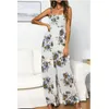 Women's Jumpsuits & Rompers KALENMOS Womens Jumpsuit Chic Boho Floral Printed Pleated Wrap Bow Straps Long High Waist Wide-leg Beach Vacatio