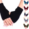 Bow Ties Unisex Cotton Knitted Fingerless Gloves Solid Color Stretchy Thumb Hole Wrist Length Driving Mittens Hand Warmers Donn22