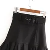 Arrival Women Fashion Black Tie Belt Waist Skirt Elegant Ladies Pleated Mini Skirts Casual Jupe Femme 210311