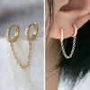 1pcs Simple Stainless Steel Double Ear Hole Earrings Long Chain Hoop Earring for Women Ear Jewelry Accessories Gift Wholesale G220312
