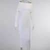 Colysmo manga longa vestido branco fora do ombro cor sólida magro ajuste maxi mulher elegante festa robe senhoras moda vestidos 210527