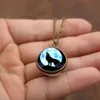 Double Side Glass Ball Time Gemstone Pendant Necklace Howling Wolf Moon Necklace Silver Bronze Chains Fashion Jewelry
