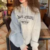 Fashion-Light Cinza Cinza Letras Impressão Suétais Oversized Mulheres O-pescoço Quente Inverno Tops Casual Streetwear Moda Roupas