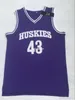 Venta al por mayor barata Kenny Tyler # 43 Huskies Baloncesto cosido Jersey púrpura S-2XL de alta calidad