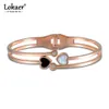 Lokaer Classic Titanium Steel Rose Gold Bracelet & Bangle Fine Jewelry Double Shell Heart Lovey Bangle Lover Jewelry B17002 Q0719