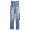 Y2K Blue Jeans Retro Sashes Denim Calças Ruched Drawstring Calças De Carga Mulheres Big Bolsos Calças Mulheres Streetwear Jean