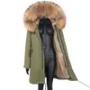 Réel Manteau De Fourrure Veste D'hiver Femmes De Mode Véritable Doublure De Fourrure Longue Parka Étanche Col De Fourrure Naturelle Capuche Épais Manteau Chaud 211018