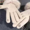 5本の指の手袋女性冬のウール追加カシミア厚いタッチスクリーンヘアリストコールド保護アップスケールソフトメス