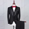 Thorndike Men Suits 3 Pieces Black Fit Casual Groomsmen Army Lapel Business Tuxedos for Formal Wedding(Blazer+Pants+Vest) X0909