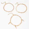 Punk Hollow Love Anklets Disc Snake-Shaped Chain with Rhinestones Anklet Key Tassel 5 Pieces Set of Foot Jewelryj1GJ