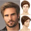 Kısa Erkekler Erkek Saçları İçin Düz Sentetik Gerçekçi Doğal Siyah Simüle İnsan Saç Derisi Toupee Perukları5448216