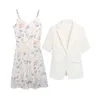 Duas peças conjunto mulheres verão branco s-2xl plus size short manga blazer e sling vestido moda 2 roupas lr209 210531
