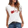 Dames t shirts dames t-shirt gitaar muziek geprinte dames shirt katoenen mouw grappig 2022 zomer tee femme tassel tops