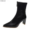 Stiefel elegant alle Matchs Frauen Komfort Leder Reißverschluss Schuhe Dicke Heels Fashion Lady Knöchel spitz