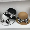 Zima Japonia Styl Wełna mieszana Checkerboard Plaid Bowknot Kapelusze Lady Wiadro Cap Kobiety Leisure Hat