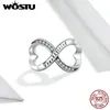 WOSTU Şükran Aile Charm 925 Ayar Gümüş Infinity Kalp Boncuk Kolye Fit Orijinal Bilezik DIY Kolye Takı Hediye Q0531