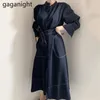 Gaganight Vintage Eleganckie Kobiety Maxi Bodycon Sukienka Moda Office Lady Solidna Linia Trench Sukienki Chic Koreański Vestidos Jesień 210303