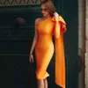 無料の女性のドレスセクシーなワンショルダー長袖ボディコン弓のデザインセレブパーティー包帯vestidos 210525