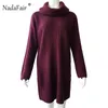 Nadafair Turtleneck Plus Size Autumn Winter Dress Knitted Solid Loose Mini Casual Oversized Sweater Dress For Women 201008