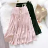 Baumwolle Leinen Lange Röcke für Frauen Harajuku Koreanischen Stil Maxi Teenager Hohe Taille Schule 210621