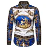 Плюс размер 6xl барокко Royal рубашка мужчины с длинным рукавом четыре сезона партии клуб тонкий старинный золотой синий банкетный химикат homme 210626