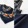 Ärmlösa tröjor Kvinnor Vintage Tryckt stickade västar Rockar Korean stor storlek 3xl västar Topp Chic Loose Pullover Waistcoat 220125