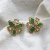 Boucles d'oreilles Collier Vert Pierres Semi-précieuses Imitation Perle Broche Argent 925 Aiguille Oreille Clips Chandail Chaîne Ensemble