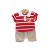 Baby Boys Sommar Outfits Nya Barn Dinosaur Stripe Lapel Kortärmad Toppar + Shorts 2st Set Barn Toddler Casual Kläder Ställer C6898