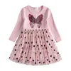 VIKITA Automne Filles Robe Papillon Paillettes Enfants Robes À Manches Longues Bébé Filles Princesse Robe Vêtements De Fête Robes D'anniversaire 211027