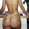Kobieta Sexy Pełna Rhinestone Lśniąca Krótka Spódnica Mini Falista Moda Hip Talii Spodenki Rave Party Ciała Łańcuch Biżuteria