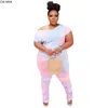 CM.YAYA Active Wear Plus Size XL-4XL Tie Dye Print Set da donna T-shirt Pantaloni impilati Tuta Tuta Set da due pezzi Fitness Outfit Y0625