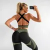 2 sztuk Joga Zestaw Seamlleggings + Biustonosz Kobiety Fitnsuit Dla Odzież Joga Wysoka Talia Siłownia Trening Sportswear Summer Sports Odzież X0629