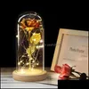 Couronnes De Fleurs Décoratives Fournitures De Fête De Fête Maison Jardin Rouge Moyen En Dôme De Verre Sur Une Base En Bois Pour Les Cadeaux De La Saint-Valentin Led Rose Lampes