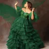 2021 Mode Groene Avondjurken Tiered Ruches Prom Dress Off The Shoulder Dames Formele Jurken Vestido de Novia