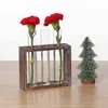 Glass and Wood Vase Planter Terrarium Table Desktop Hydroponics Plant Bonsai Flower Pot Hanging Pots with Wooden Tray Home Decor 211215