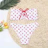 Seksowna Polka Dot Bikini Kobiety Dwa kawałek Swimsuit Push Up Swimwear Kwiatowy Side Strój kąpielowy Brazylijski Nosić Beach Basen 210702