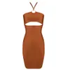 Bandage Dress Fashion Free Halter Hollow Design Sexig Brun Backless Tight Vestidos DOBANMBD 210525