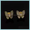 Hoop & Hie Jewelrycopper Womens Butterfly Stud Earrings Diamond Inlay Gold Sier Fine Jewelry Middle East Gift Drop Delivery 2021 Zaw3Y