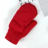 Sports Gloves Winter Simple Blended Knitted Full Fingers Mittens Thickened Double-layer Keep Warm Cycling Solid For Girls Boys