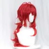 Diluc Pruik Genshin Impact Cosplay Rood Haar Lange Krullend Stiled Hittebestendig voor Volwassen Mannen Dames Halloween Rollenspel + Wig Cap Y0903