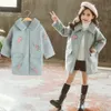 2020 Otoño Invierno niñas abrigo de lana cálido moda adolescentes niños abrigo largo para niñas prendas de vestir exteriores sueltas niños abrigo de bolsillo grande H0909